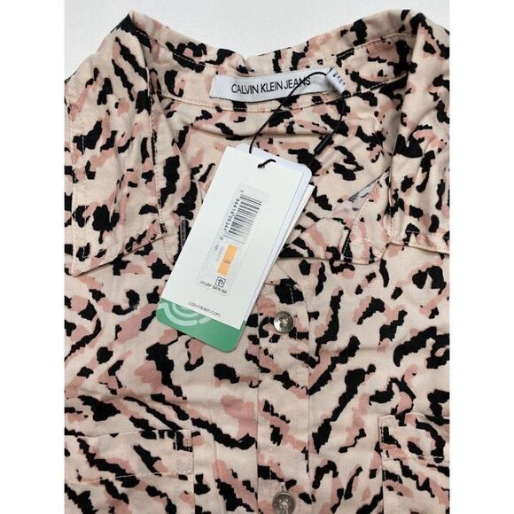 Calvin Klein Button Down Shirt Top XSl Women's Tiger Animal Print Tenc… - Picture 7 of 9